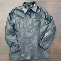 90s Vintage Women's Oversized Black Leather Jacket