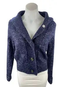 COS Women's Navy Blue Wool Knit Long Sleeve Button Up Cardigan Sweater Top Sz M