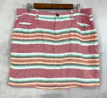 Old Navy Striped Linen Blend Skirt‎ Womens Size 12 Red Multicolor Coastal Resort