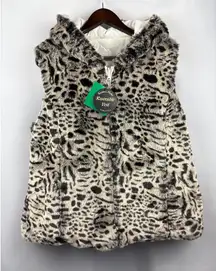 Women’s Kristen Blake XL Reversible Vest White Puffer and Leopard aprons Faux Fu