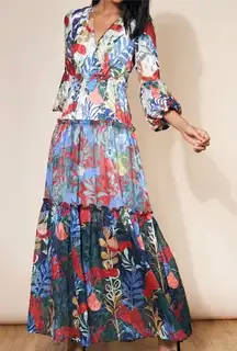 Hutch Tosha Multicolor Floral Tiered Maxi Dress Women's 4 Long Sleeve‎ V-Neck
