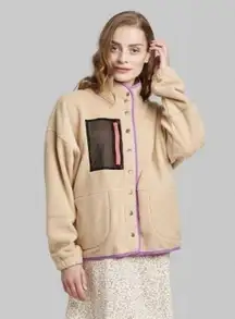 WOMENS Wild FABLE  Snap Button Sherpa Jacket ~ Long Sleeve ~ Nude SZ MED