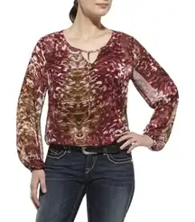 Ariat Women's Jada Top Long Balloon Sleeve Floral Blouse‎ Size Medium