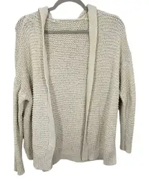 Aerie Cream Crochet Hooded Cardigan Sweater XS/S Open Front Loose Knit Beach