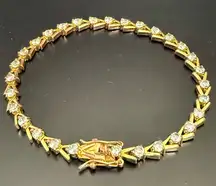 Vintage Unsigned Gold-tone Clear Rhinestone Crystal V Chevron Tennis Bracelet