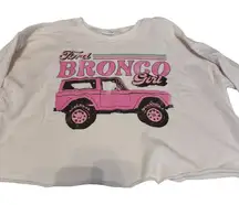 Ford Bronco Girl Pink and White Cropped Sweater. Ford Licensed Product