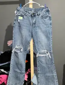 SHEIN Light Blue Distressed Flare Jeans