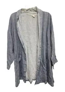 Eileen Fisher Chambray Organic Cotton Crinkle Gauze Kimono Sheer Coat One Size