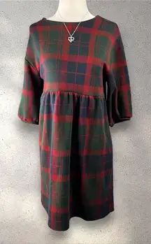 Zara Trafaluc Plaid Babydoll Dress Women's S Mini 1/2 Sleeve Holiday Cottagecore