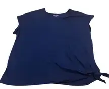 Woman Within Plus 1X Blue V-Neck top with‎ side tie