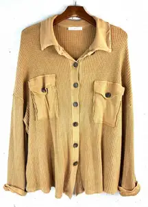 Cedar femme L Cotton Pocketed Golden Tan Waffle Knit Popover Top