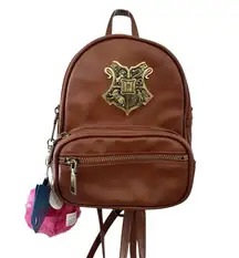 Harry Potter Hogwarts Crest Mini Backpack with Pink Pygmy Puff Keyring Brown