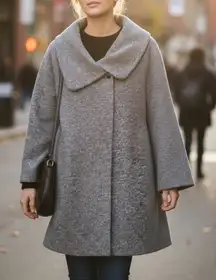 The Savile Row Co London Pea Coat Womens XL Gray Wool Peter Pan Collar Luxury