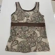 SB Active Women’s Tank Top Medium – Brown Paisley Print Athletic Top Yoga Workou