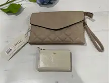 MNG Wallet‎ and Vegan Leather Quilted clutch Wristlet Beige