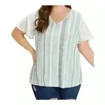 BloomChic Plus Size Work Blouse 14/16 V-Neck Flutter Sleeve Striped Top