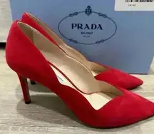 Prada red Suede pointy Heels