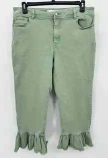 Light Green Cropped Capri Ruffle Hem Jeans High Rise C EST 1946 Denim Boho 14