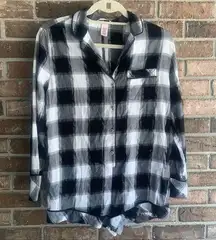 Victoria's Secret Flannel Romper Black White Buffalo Plaid Pajamas