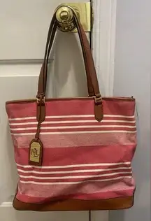 Ralph Lauren Striped Cotton Canvas Purse/Tote