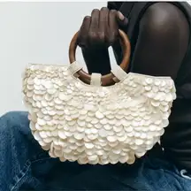 Zara Faux Mother of Pearl Appliqué Bag Purse Crossbody Bohemian Wedding TikTok
