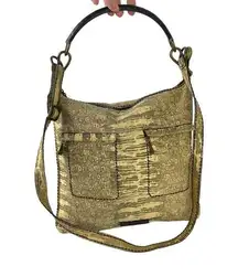 Plinio Visona Snakeskin Print Italian Leather Cream Crossbody Purse Bag