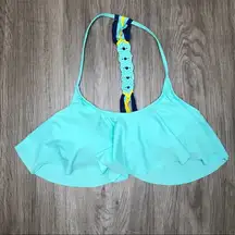 Forever 21 Women's Aqua Halter Neck Braided Back Ruffle Bikini Swim Top size S