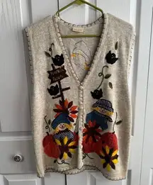 Bobbie Brooks beige knit embroidered Pumpkin Patch vest