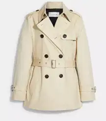 Solid Short Trench Coat in Bone with COA