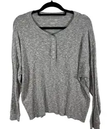 American Eagle Women’s XL Grey Ribbed‎ Long Sleeve Henley Classic Cozy Oversized