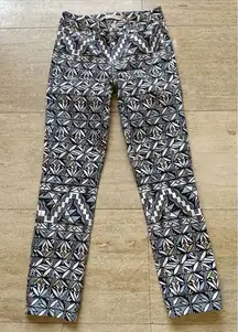 Tory Burch Acoma Print Cropped Skinny‎ Jeans Riviera Blue Size 25