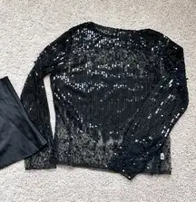 Black Sequin Sheer top with cami set. S