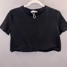 Zara cropped short sleeve tshirt size small solid black cinched waist