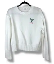 BRIT.NY NWOT Cream White Love Tennis Pickleball Embroidered Cotton Knit Sweater