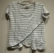 Chaser asymmetrical white/gray striped destructed hems top size large