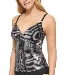 Calvin Klein Twist Front Tankini Top Black White Striped Size S Slimming New