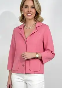 Talbots Petites Pink Silk Blend Knit‎ Blazer Cardigan Jacket Large LP 3/4 Sleeve