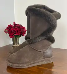 Bearpaw Sheilah Boots Brown Suede Faux Fur Trim Size 6 Women's Winter