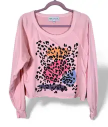 Wildfox Pink Leopard Print Boat Neck Sweater Womens M Casual Cozy Pullover