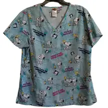 Peanuts snoopy "a friend request" laptop computer print scrub top size M scrubs