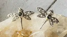 Dragonfly Filigree Rainbow Topaz Solid Sterling Earrings