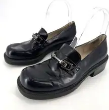 Vintage Unlisted Women's Silver Metal Bit Square Toe Loafer Shoes Black Size 6