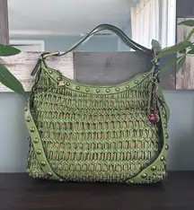 Kathy Van Zeeland Studded Green Woven Faux Leather Crossbody Bag Y2K