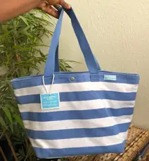 Dolce Gabbana Blue White Striped Canvas Tote Book Beach Computer Shoulder Hand Bag Purse 