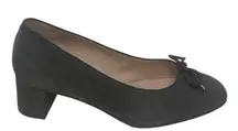 Stuart Weitzman Gabby Grey Slate Suede Bow Round Toe Block Heel Pumps Size