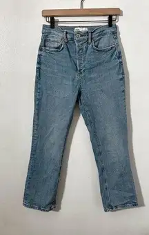 Zara The Dreed Flare Blue Crop Button Jean Size 6 Womens Denim