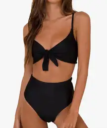 High Waisted Black Tie Bikini