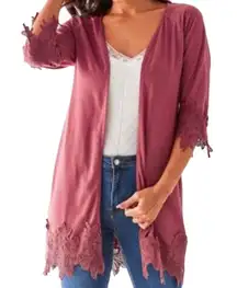 Half Sleeve Lace Trim Cardigan Top