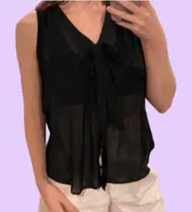 Black chiffon button down tank top blouse with tie 🖤