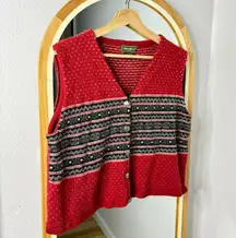 Eddie Bouer lamb’s wool Christmas holiday red patterned vest